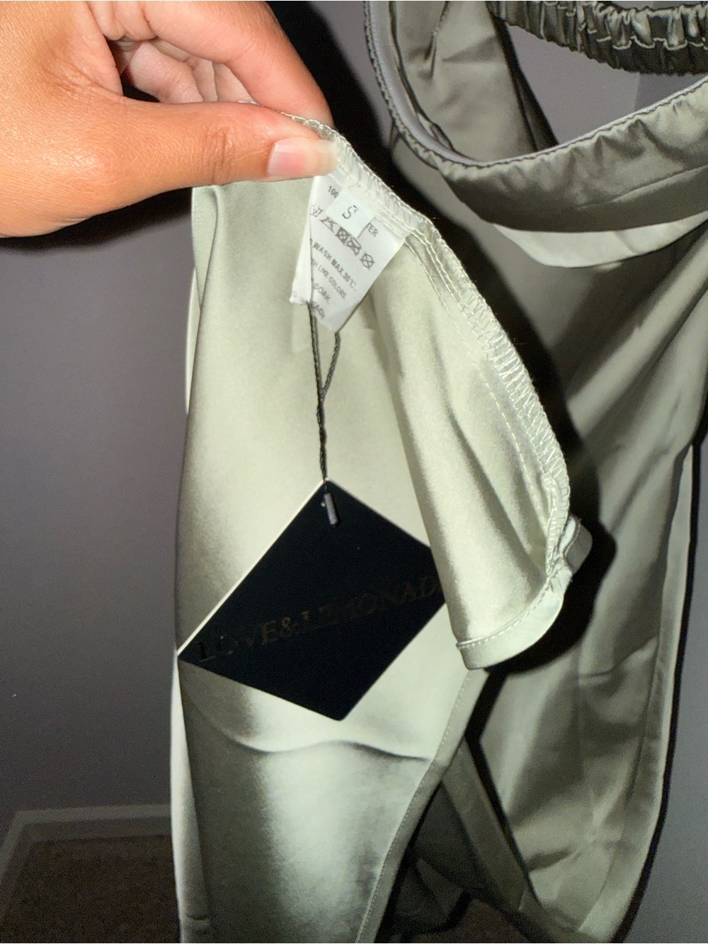 Satin Strapless Slip Dress in Sage Green - Picture 5 of 5